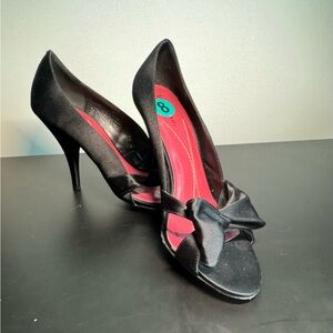 Kate Spade New York Shoe Black 4” Heel Satin Bow Detail Size